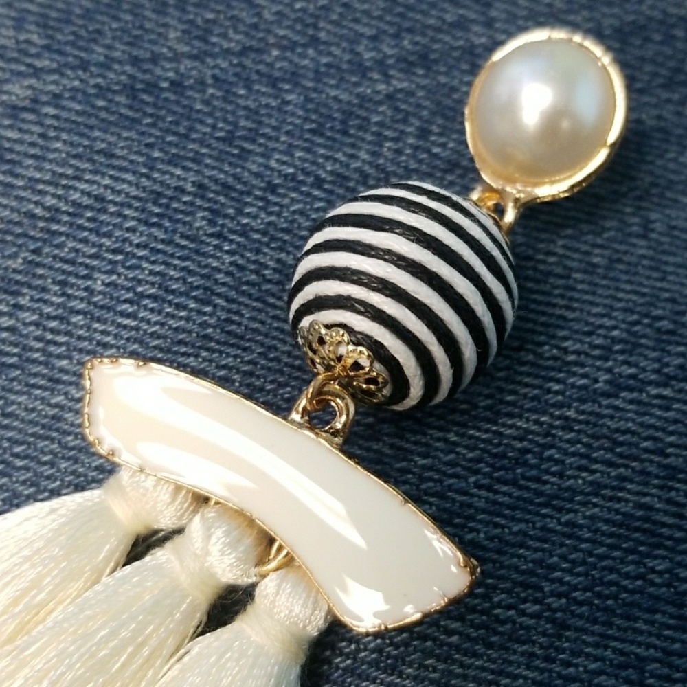 White and Blue Nautical Tassel Earrings - Picture 5 of 7